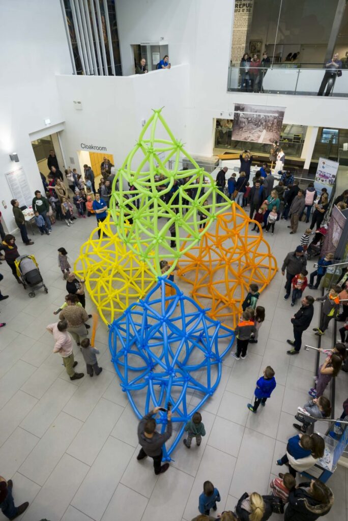 Giant balloon tetrahedron family maths workshop belfast ireland